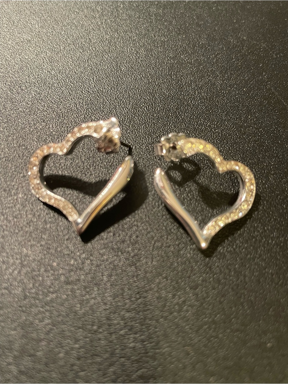 Avon Silver Toned Heart Hoop Earrings with Crystal Detail